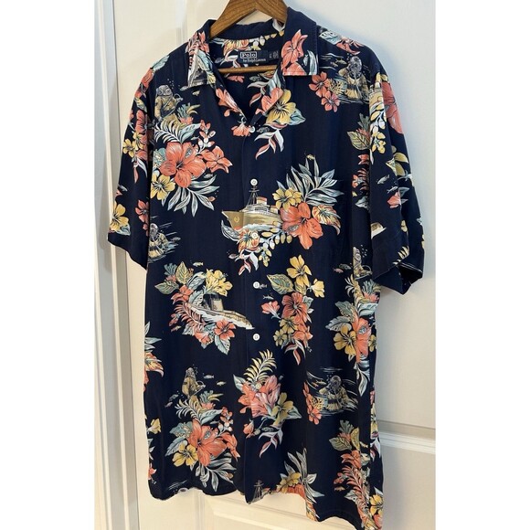 Other - VTG Polo Ralph Lauren Men Shirt Large Tall Viscose Camp Ship Aloha Island Resort